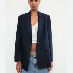 Zara woman blazer indigo blue buttoned front long sleeves Size Small